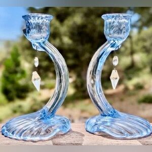 Set of Two Cambridge Depression Glass Candleholders
